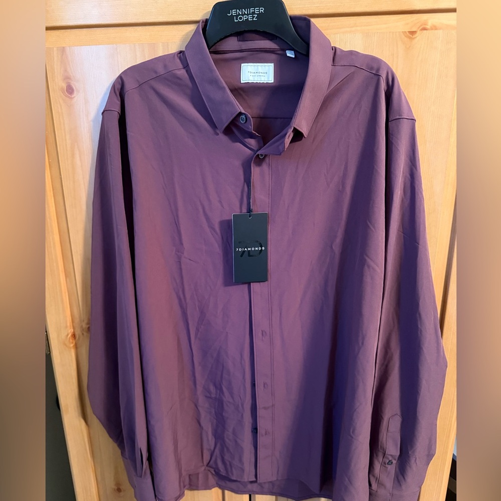 NWT 7 Diamonds Mens Liberty Woven Button Down Shirt 4 Way Stretch Purple XXL